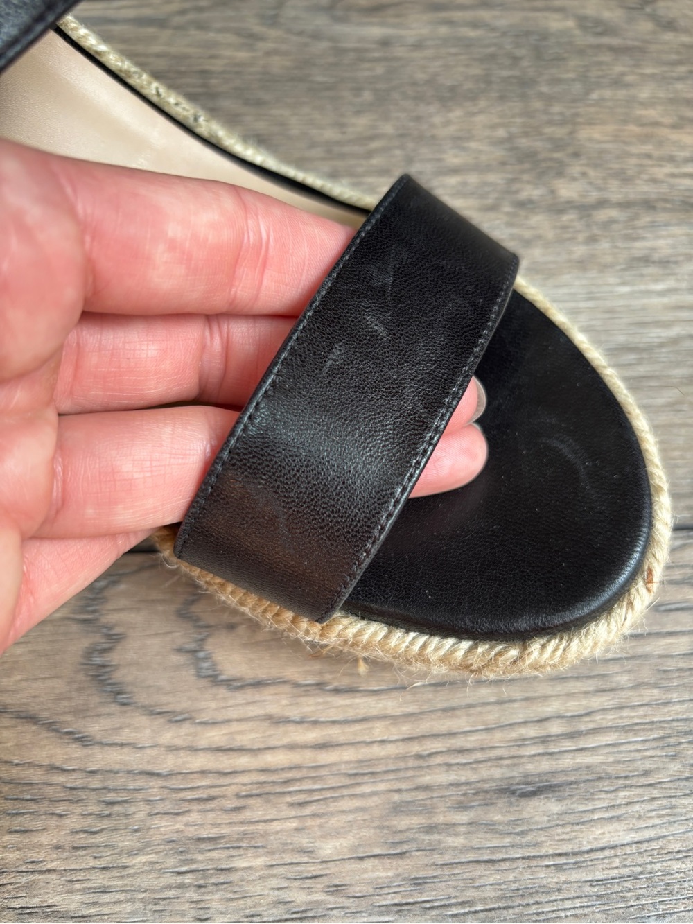 Stuart Weitzman Lexia Espadrille Leather Ankle Strap Black Wedge Sandal Sz 8 - Picture 6 of 16